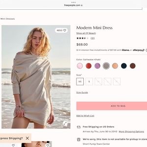 ISO…FREE PEOPLE MODERN MINI DRESS, SALTWATER KHAKI, size L